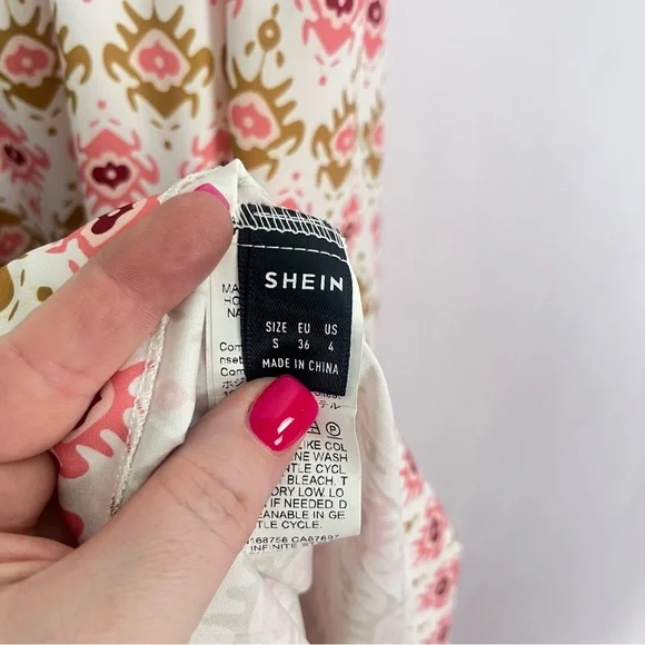Shein Women’s Maxi Print Dress Sz Small White Pink - Picture 6 of 8